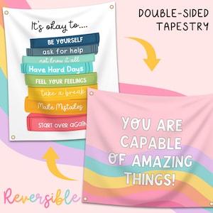 It&#39;s Okay To Be Yourself Classroom Tapestry - Double-sided Inspirational Hanging Wall Art for Teachers & Students - Large Cute School Banner