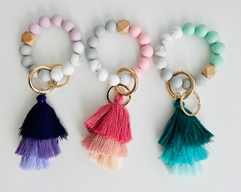 Tassel Bangle Key Ring | Bracelet Key Chain | Wristlet Keychain | Silicone Bangle Key Ring | Cute Keychain | Small Pretty Gift Tiered Tassel