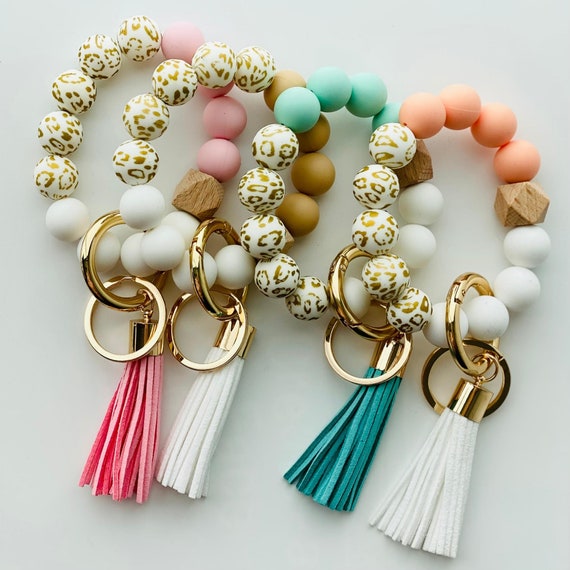Key Chain Ring Bracelets Card Holder - Wristlet Keychain Silicone Circle  Tassel Keyrings - Keychain Bangle Wristlet Women (Marble)