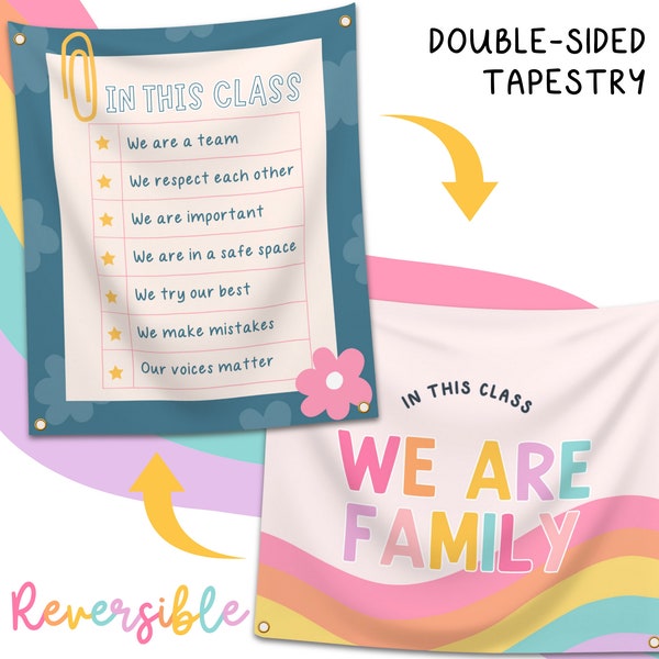 In This Class Classroom Tapestry - Double-sided Inspirational Hanging Wall Art for Teachers & Students - Large Cute School Banner