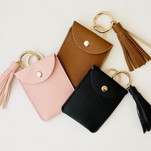 Mini- Llavero de billetera / Llavero de billetera de tarjeta / Llavero de muñeca W Pom / Billetera pequeña Negro Marrón Rosa / Oro Llavero Regalo para niñas y mujeres