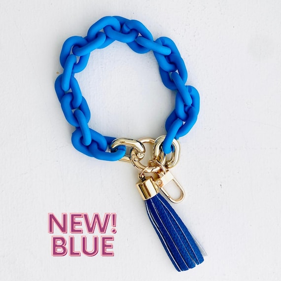 Acetate Chain Link Bracelet Keychain Featuring A Genuine Lea (750310)