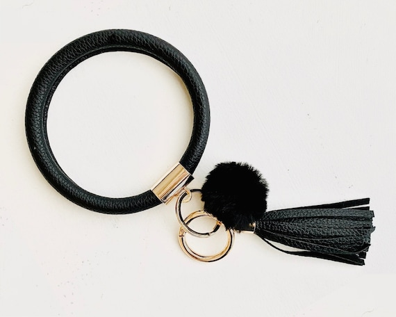 Womens Leather Keychain Bangle  Leather Bracelets Wristlets