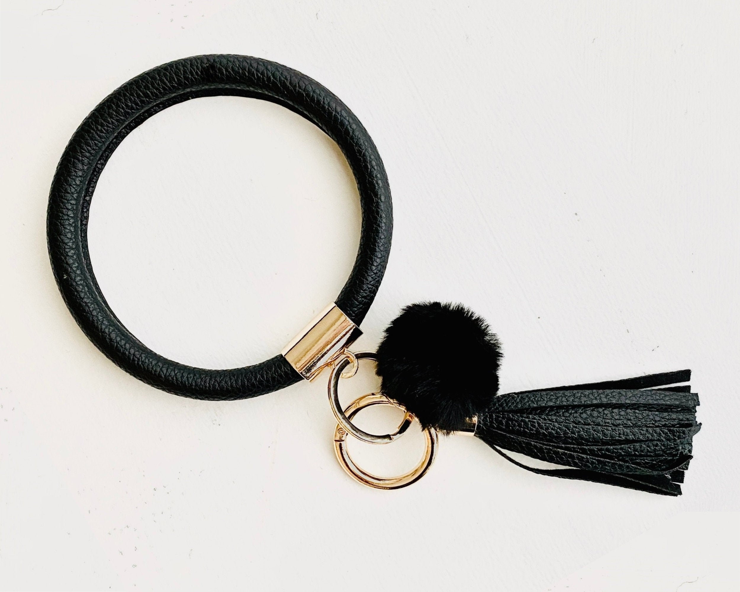 Tassel Mono keyring Faux Leather Mickey 3D KeyChain Bag Charm keychain Gold