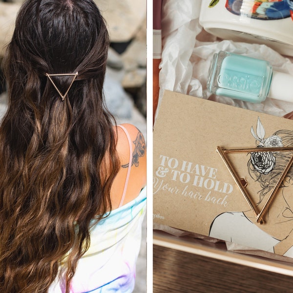 Gold Triangle Hair Clip | Hair Accessories for Friends Women Teens Girls | Boho Chic | Geometric Modern Minimalist Hair Accessory | Barrette