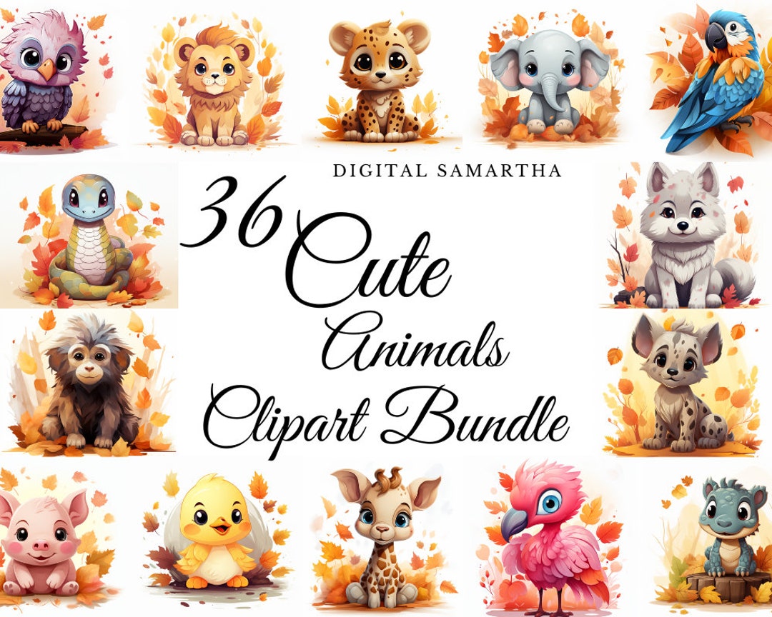 Cute Animals Pastle Color Clipart Bundle, Kids Room Decor, Animal ...