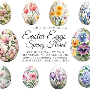 Fleurs de printemps de 49 oeufs de Pâques Clipart l Oeufs de fleurs de printemps l Téléchargement numérique PNG l Clipart aquarelle imprimable l Journal indésirable l Créations en papier