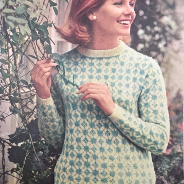 Vintage knitting pattern pdf downloadable- A CHARMING JUMPER- Fair isle Jumper 2ply - All-over Pattern design -INSTANT pdf download