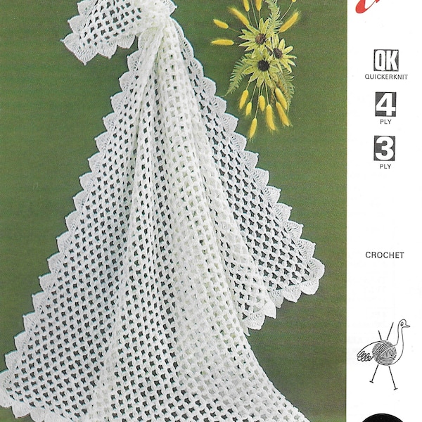 SUPER EASY vintage crochet pdf pattern for newborn baby shawl/ blanket in QK(dk), 4ply or 3ply - delicate design - instant downloadable pdf