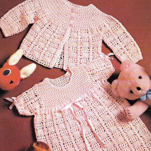 Vintage crochet pdf pattern newborn set, Cardigan/ Sweater/ Matinee jacket & dress 3ply Baby Boy Girl 0-6months Unisex INSTANT pdf download