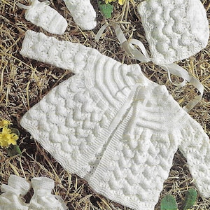 Vintage Baby Knitting Pattern: Cardigan, Bonnet, Booties, Mittens (6-24 Months) (PDF Pattern)