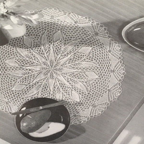 Vintage knitting pattern delicate circular lace- Doily Table Mat/ cover/ cloth - INSTANT PDF download doily crochet style knitting thread