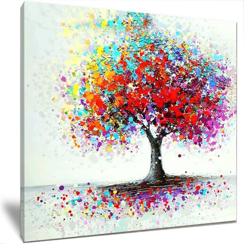 Colourful Tree Painting Framed High Definition Canvas Print Etsy
