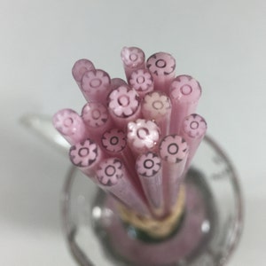 Murrine Millefiori rod Flower symbol Pink white 104 glass Sold by rod #7-01