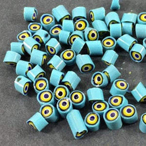 Murrine Millefiori circle symbol Blue yellow 104 glass Sold by half ounce Item #208