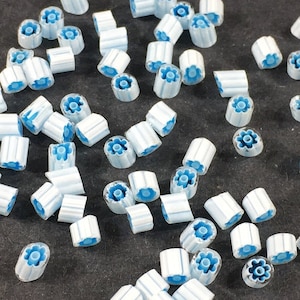 Murrine Millefiori floral symbol White blue 104 glass Sold by half ounce Item #231