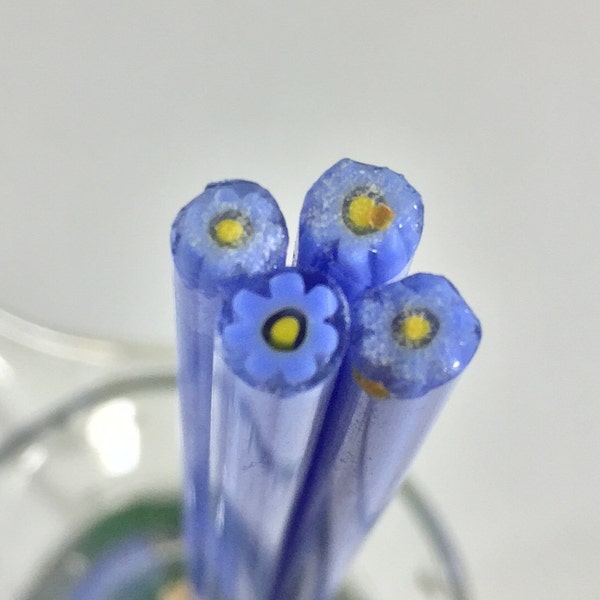 Murrine Millefiori rod Flower symbol Blue yellow 104 glass Sold by rod #7-23