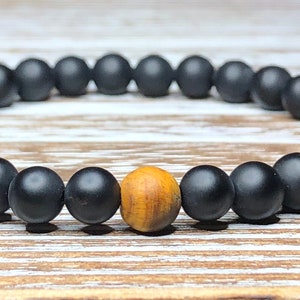 Black Onyx Tiger Eye Gemstone Bracelet perlé pour les femmes hommes, Cadeaux pour lui