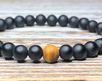 Black Onyx Tiger Eye Gemstone Beaded Bracelet for Men Women, Gifts for him