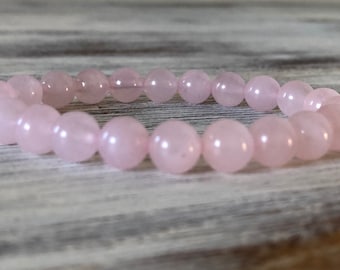 Rose Quartz Gemstone Beaded Bracelet, Healing Women's Pink Bead Bracelet