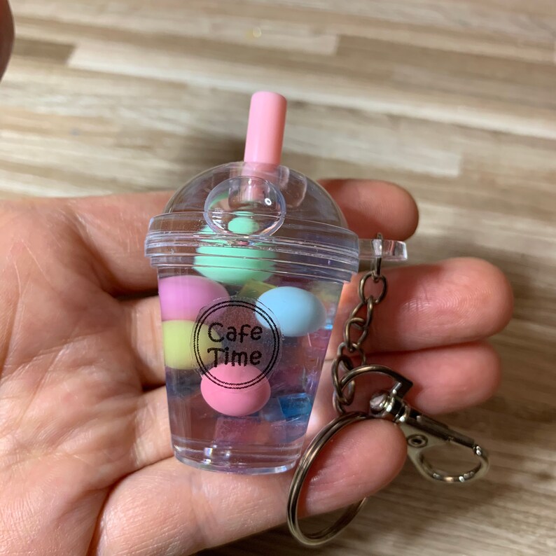 Cute Kawaii Pastel Jelly Bubble Tea Shaker Charm Keychain Etsy