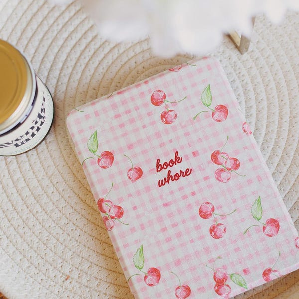 Cherries with a Book Whore Kobo, 12th Gen, 11th Gen, with Clear Back and Handle | Protective Case | E-reader Case | 7", 6.8", 6"