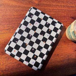 Retro Checkered Kindle, Kobo, iPad Mini Case | Clear Back w/ Handstrap | 12th Gen, 11th Gen, Colorsoft Kindle | E-reader Case | 7", 6.8", 6"