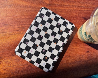 Retro Checkered Kindle, Kobo, iPad Mini Case | Clear Back w/ Handstrap | 12th Gen, 11th Gen, Colorsoft Kindle | E-reader Case | 7", 6.8", 6"