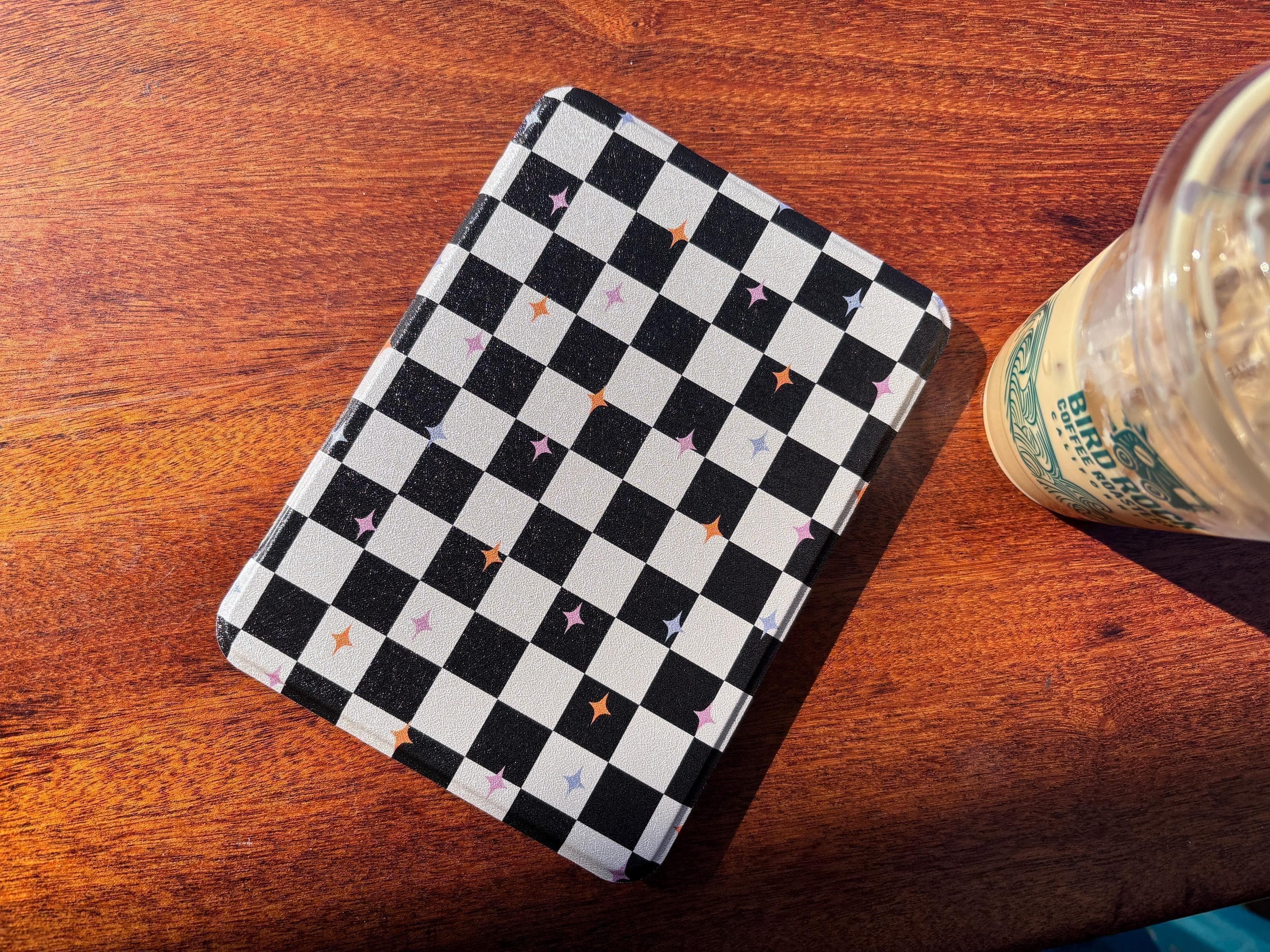 Retro Checkered Kindle & Kobo Case | Clear Back w/ Handstrap | 12th Gen, 11th Gen, Colorsoft Kindle Case | E-reader Case | 7", 6.8", 6"