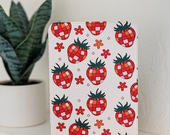 Disco Strawberry Kindle Case w/ Clear Back & Handle | Kindle Hardcover | 6.8&quot; and 7&quot; Paperwhite Case | Lightweight Protective Case