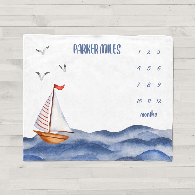 Personalized Milestone Blanket Boy Baby Month Blanket Ocean Etsy