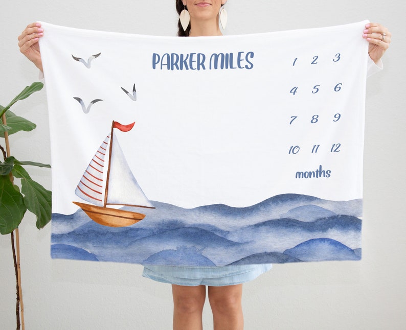 Personalized Milestone Blanket Boy Baby Month Blanket Ocean Etsy