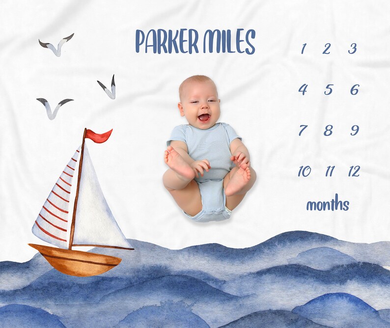 Personalized Milestone Blanket Boy Baby Month Blanket Ocean Etsy