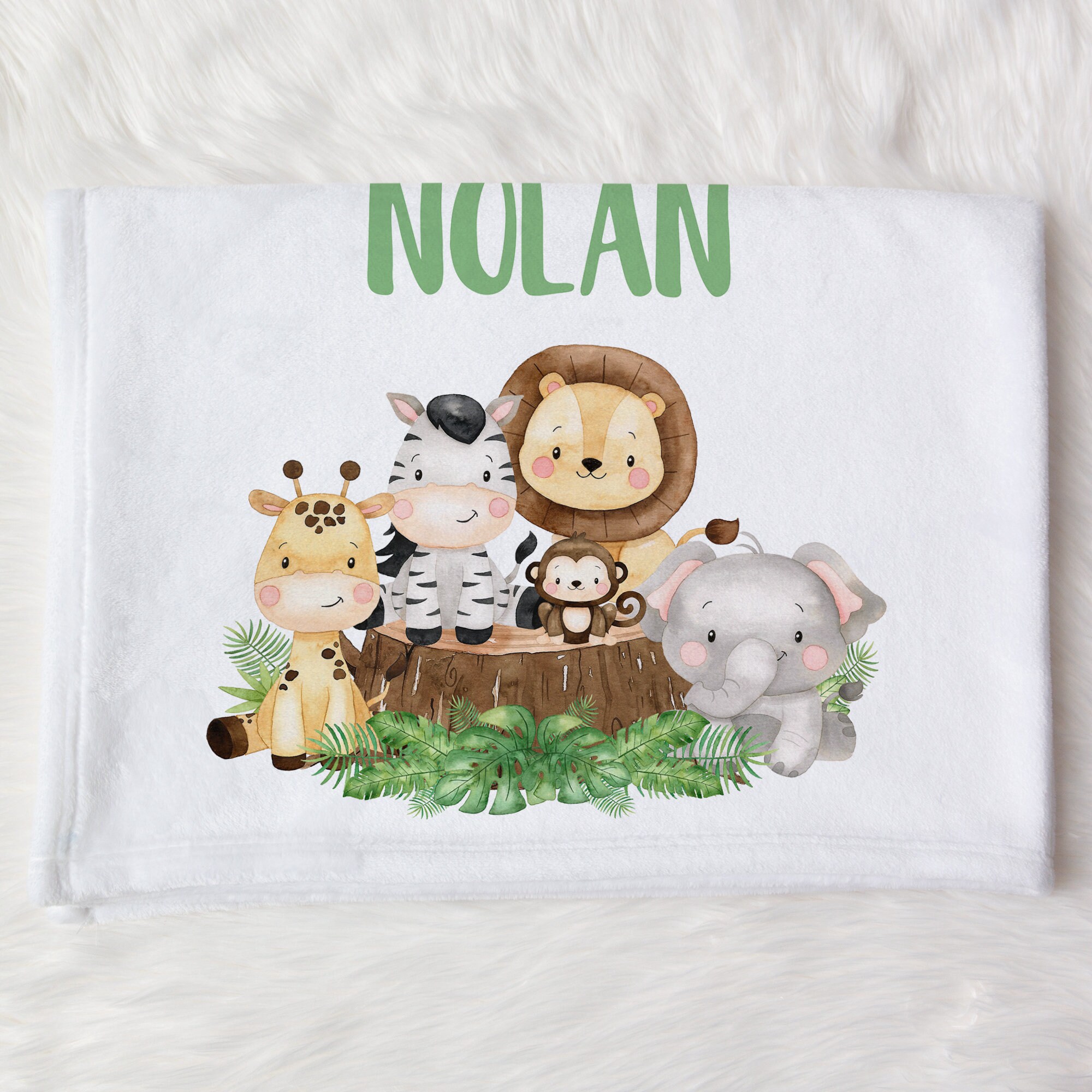 Personalized Safari Baby Blanket Boy Jungle Animals Baby Etsy