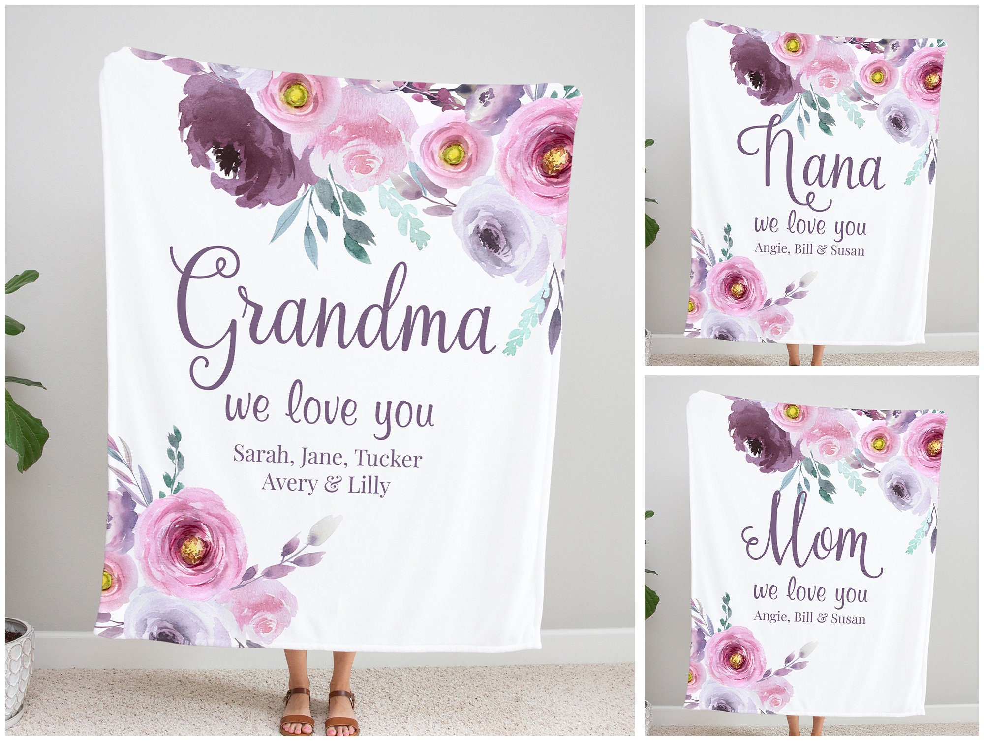 Personalized Blanket for Grandma Mom Gift Mom Birthday Gift Etsy