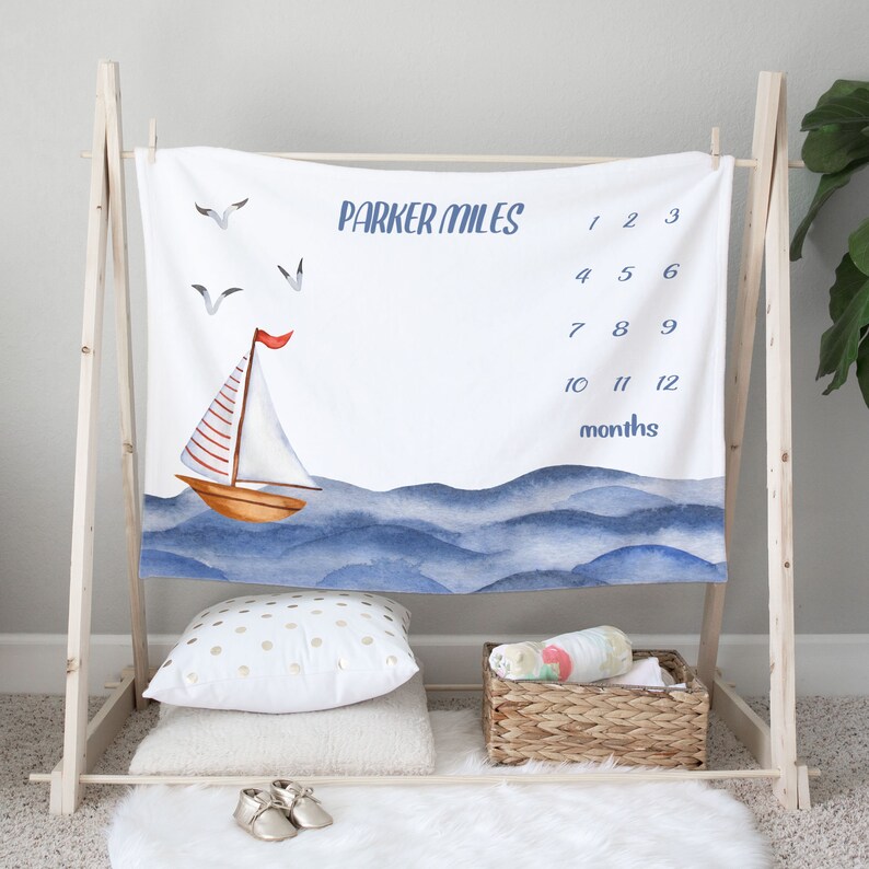 Personalized Milestone Blanket Boy Baby Month Blanket Ocean Etsy
