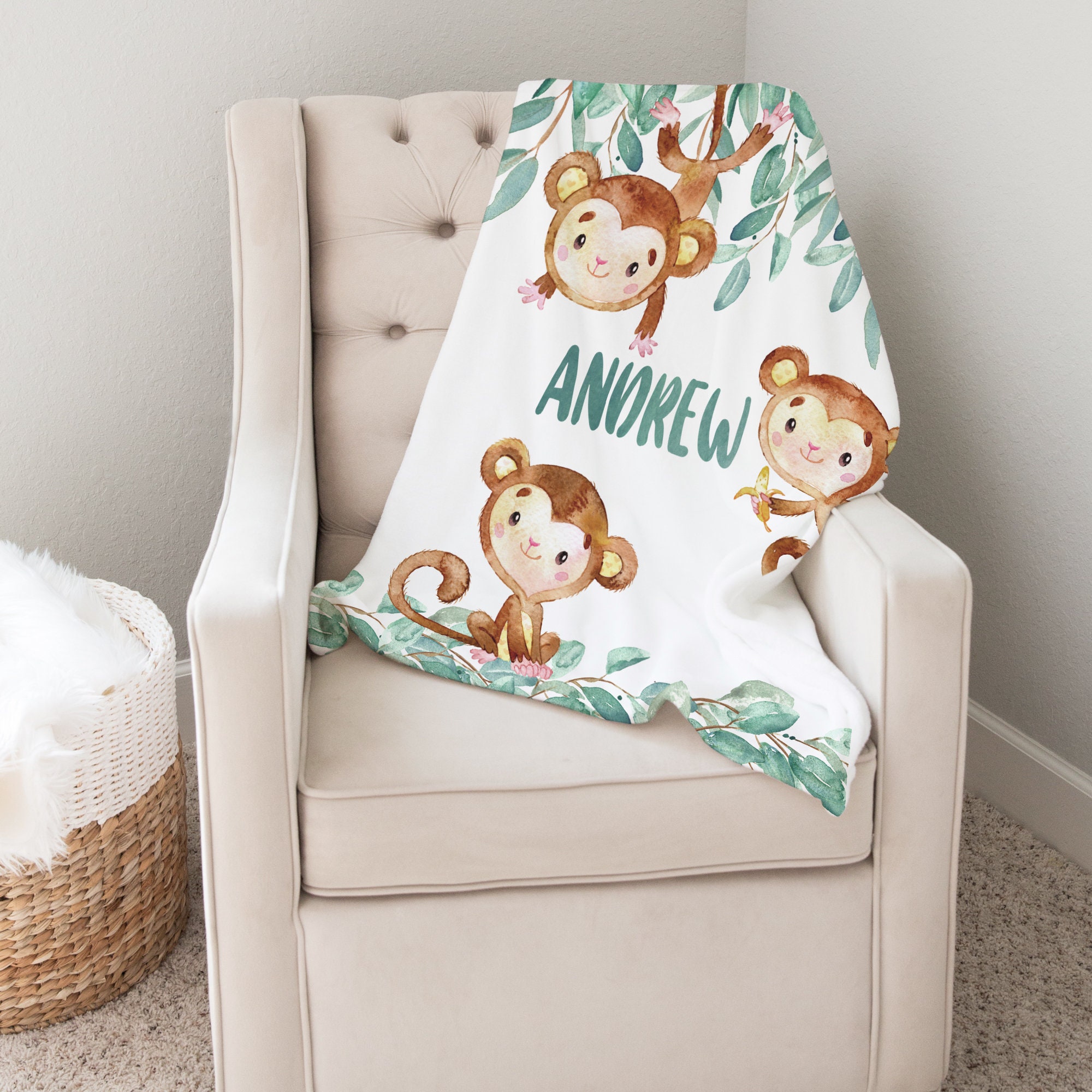 Personalized Monkey Blanket Monkey Baby Blanket Safari Baby Etsy