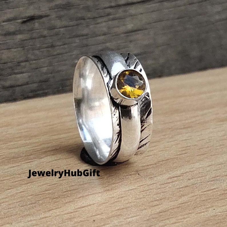 Wonderful Round Shape Natural Turquoise Gemstone 925 Sterling Silver Spinner Ring Texture Handcrafted Ring Wide Band