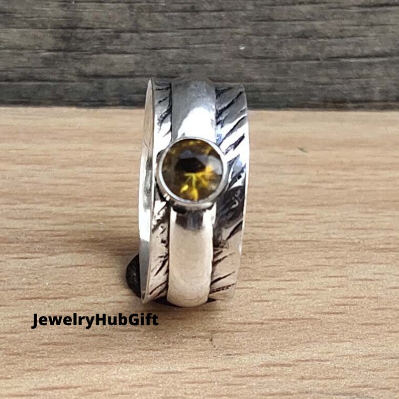 Wonderful Round Shape Natural Turquoise Gemstone 925 Sterling Silver Spinner Ring Texture Handcrafted Ring Wide Band