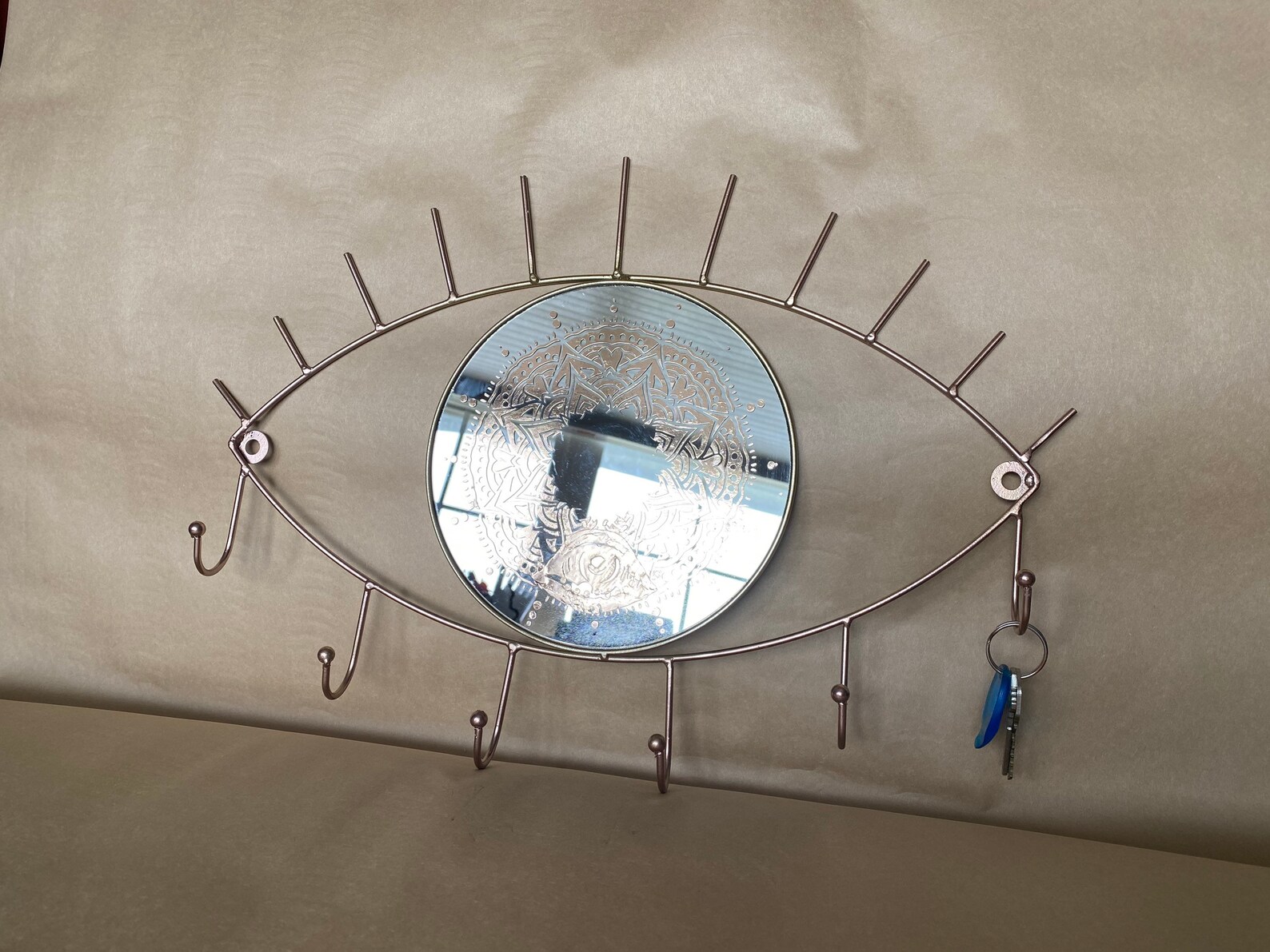 Entryway Mirror Key Holder Wall Key Hooks Evil Eye Mirror Etsy