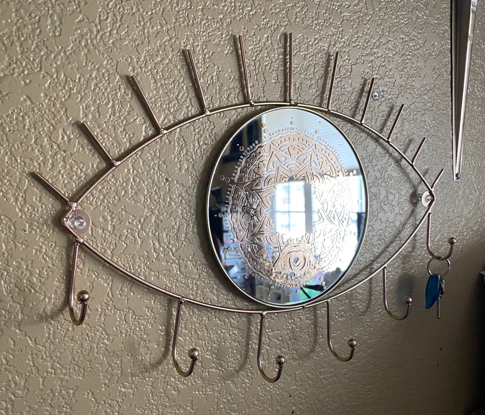 Entryway Mirror Key Holder Wall Key Hooks Evil Eye Mirror Etsy