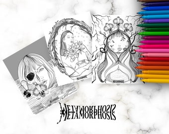 Metamorphosis, Coloring Book for Adults, Relaxing Digital Download Coloring Book for adults, witchy coloring pages