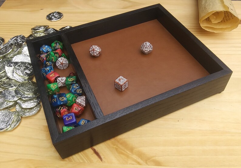 Oak Wood Dice Tray With Faux Leather Rolling Surface board Etsy