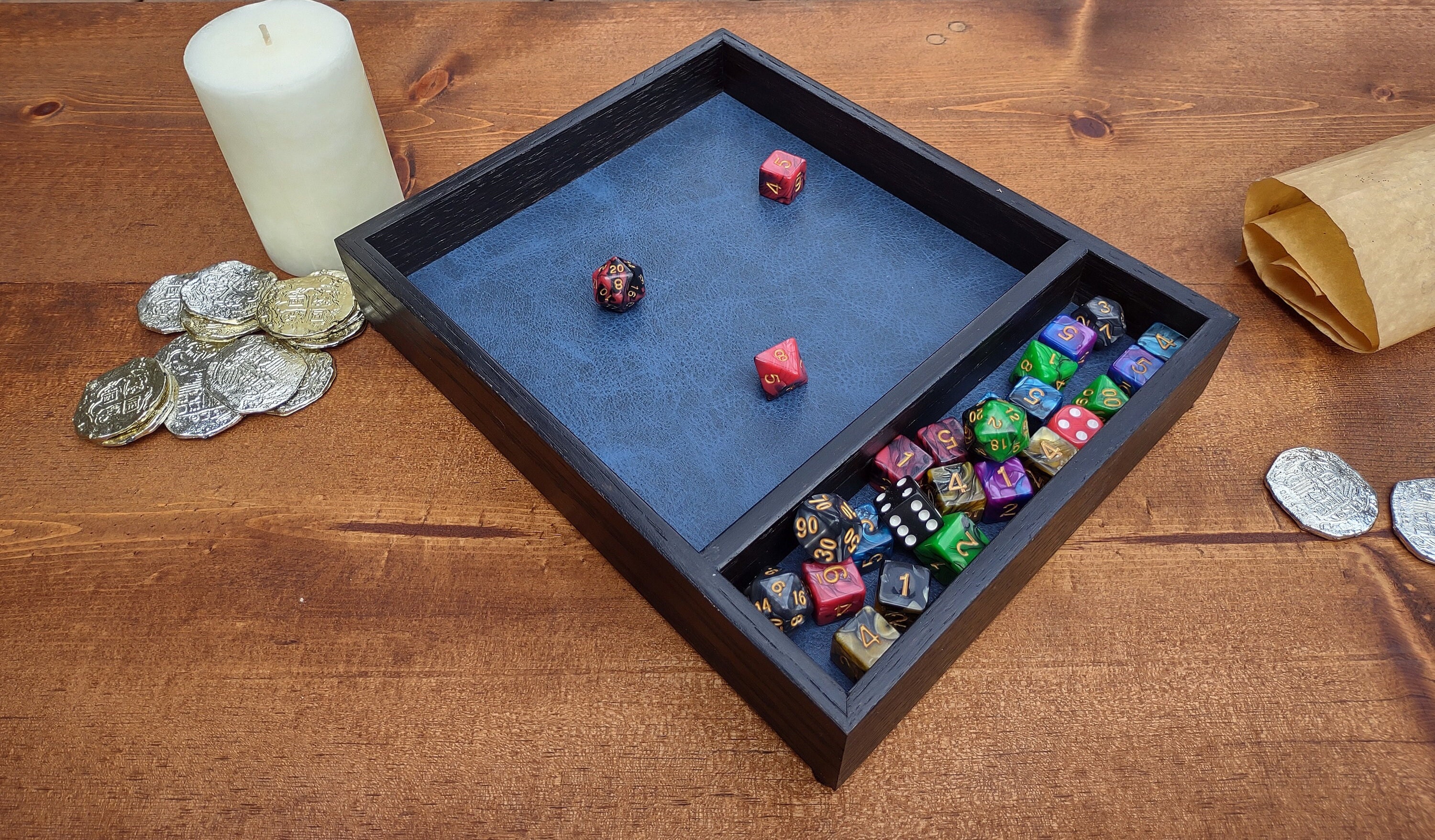 Oak Wooden Dice Tray with Storage Area (Dungeons and Dragons, Custom Dice Box Gift for Dungeon Master)
