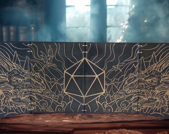 Wood Dungeon Master Screen with Initiative Tracker (Magnetic, D&D 5e, DnD, RPG Game Masters GM)