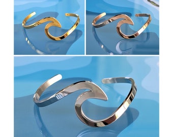 Wave Cuff Bracelet Silver, Gold, Rose Gold