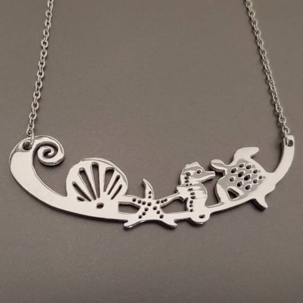 Sea Life Necklace, Turtle, Shell, Seahorse, Starfish, Wave