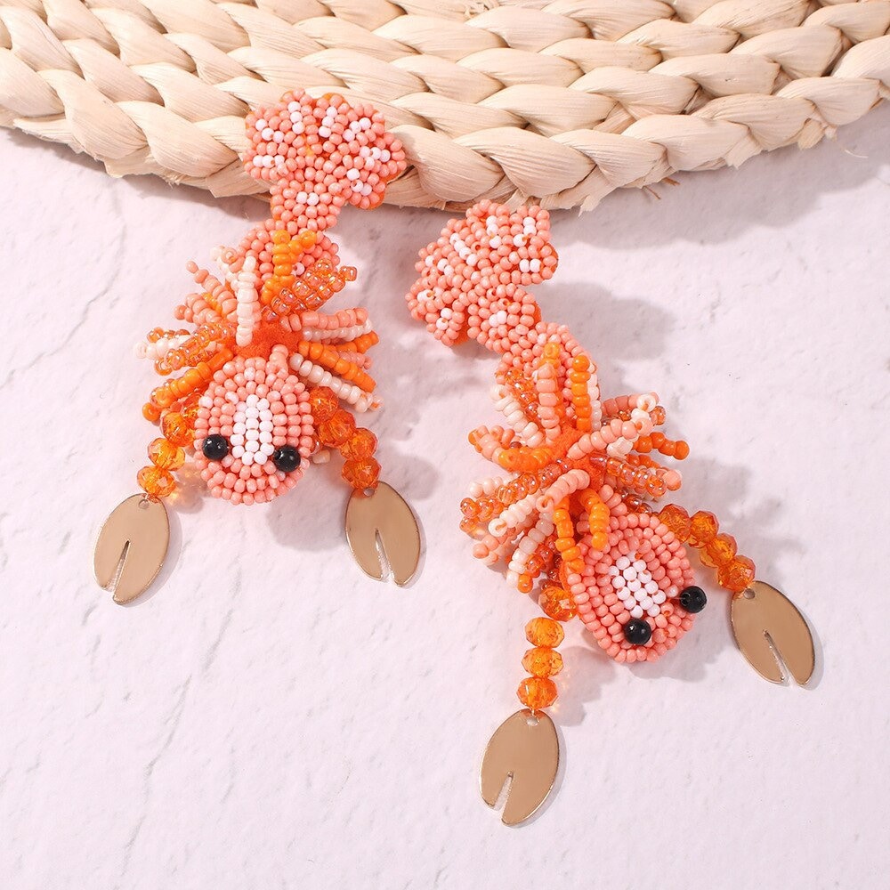Handmade Beaded Lobster Earrings Etsy