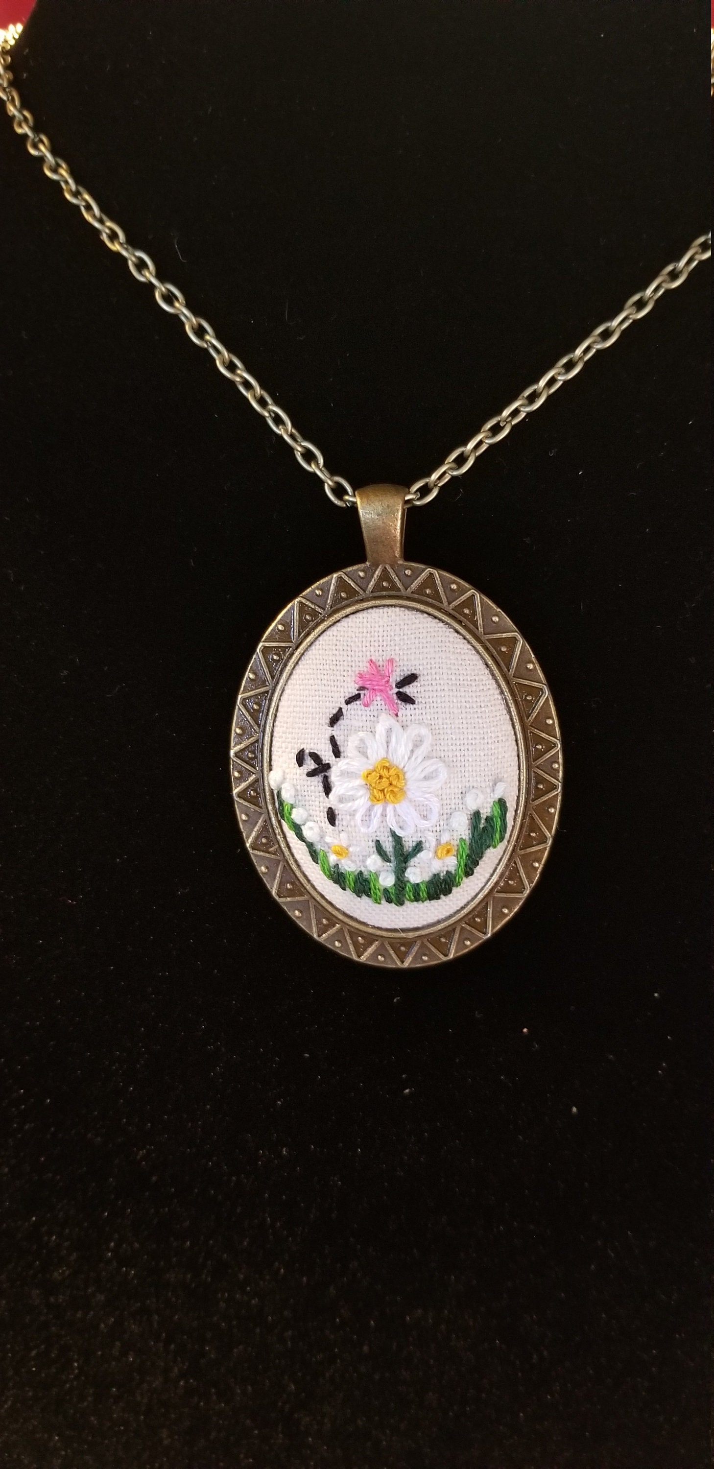 Hand Embroidered Necklace Embroidered Jewelry Floral Etsy