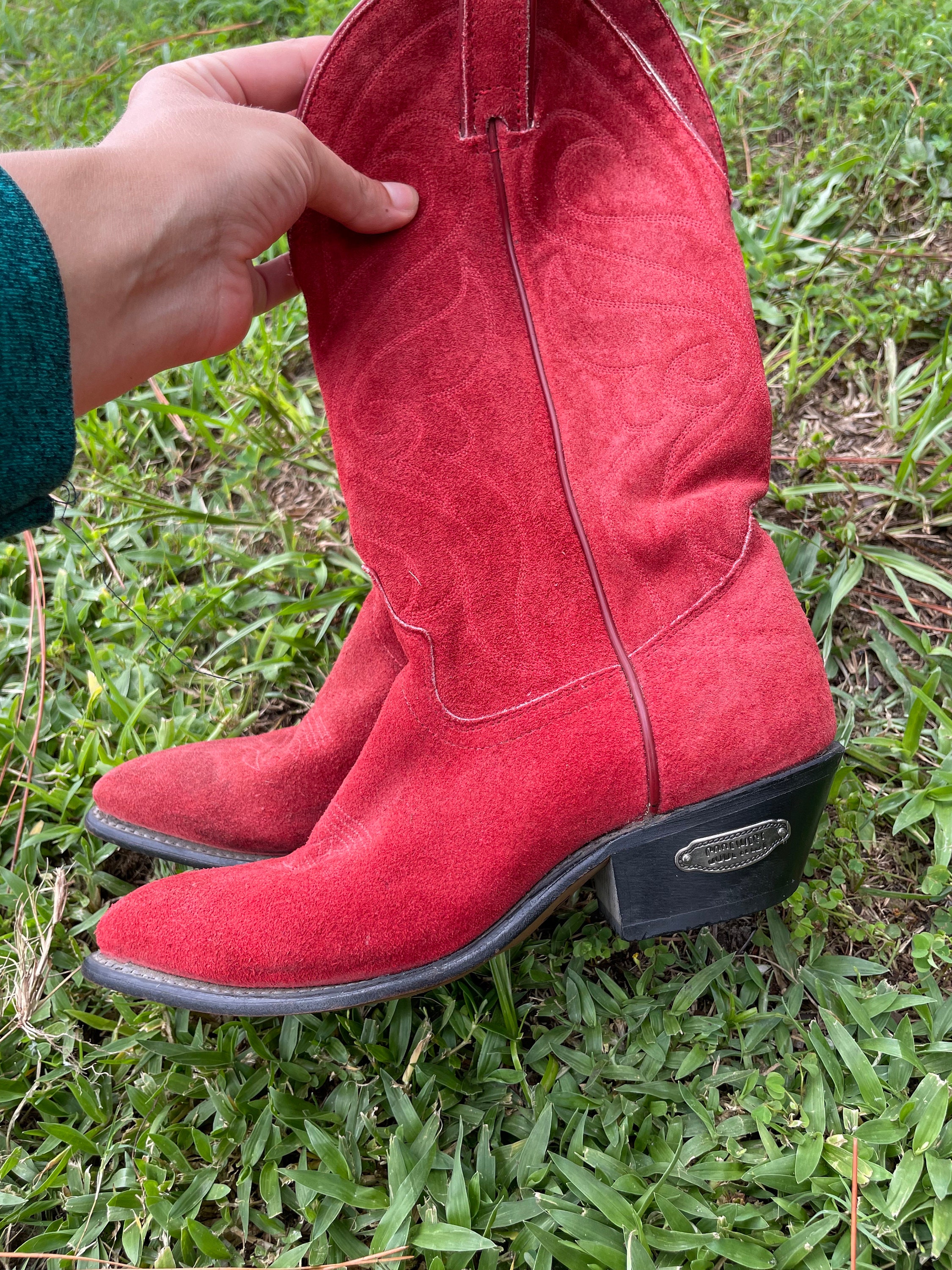 Red Suede Code West Cowgirl Boots Size 5.5 (US) - Etsy
